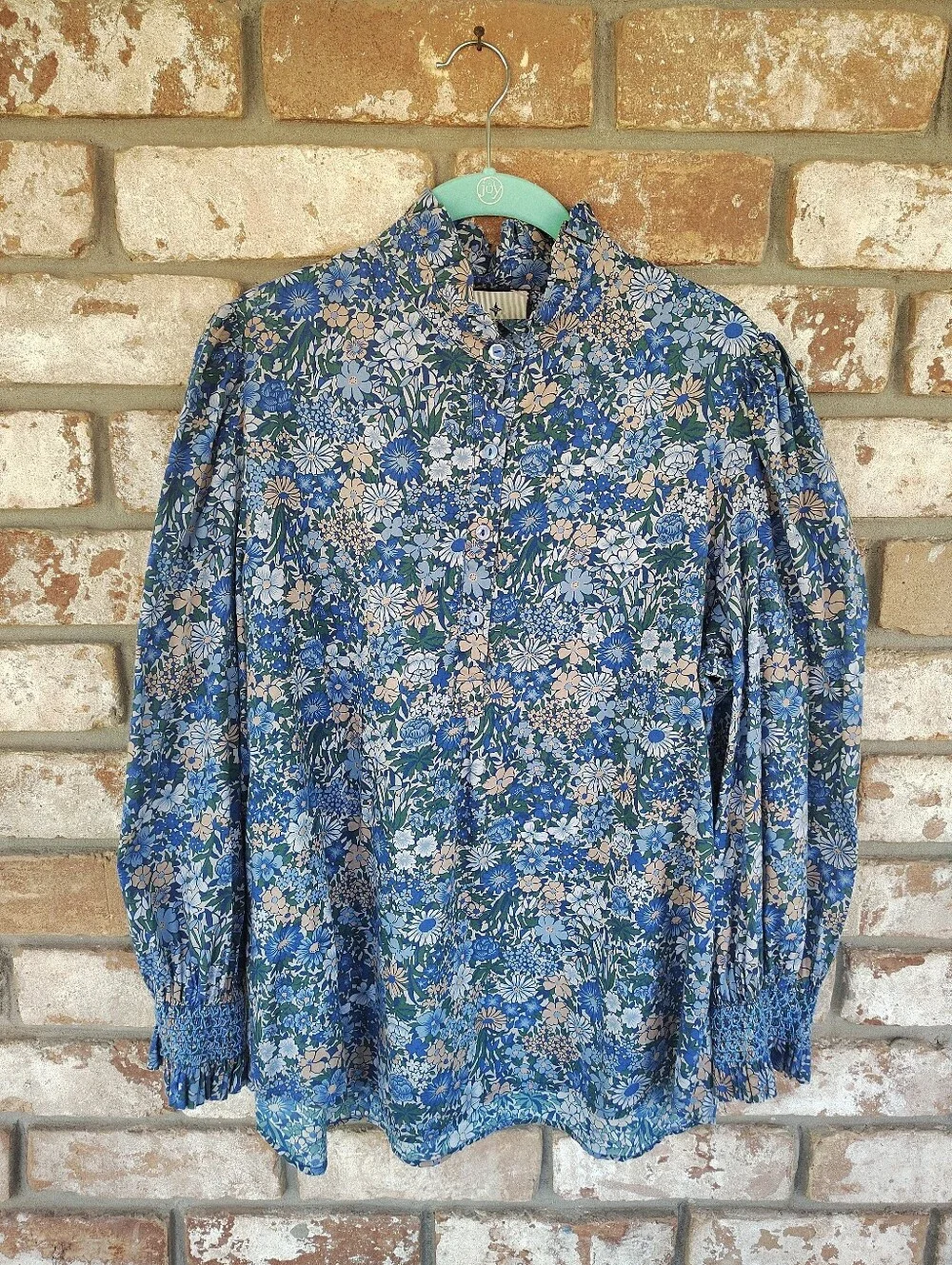Tuckernuck Ditsy Floral Long Sleeve Smocked Cuff Popover Shirt Sz XXL